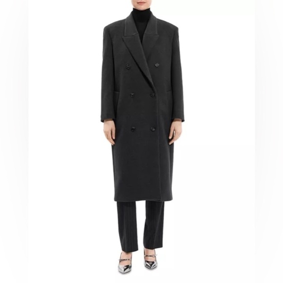 Theory Melton double-breasted wool blend coat charcoal grey - Picture 2 of 8